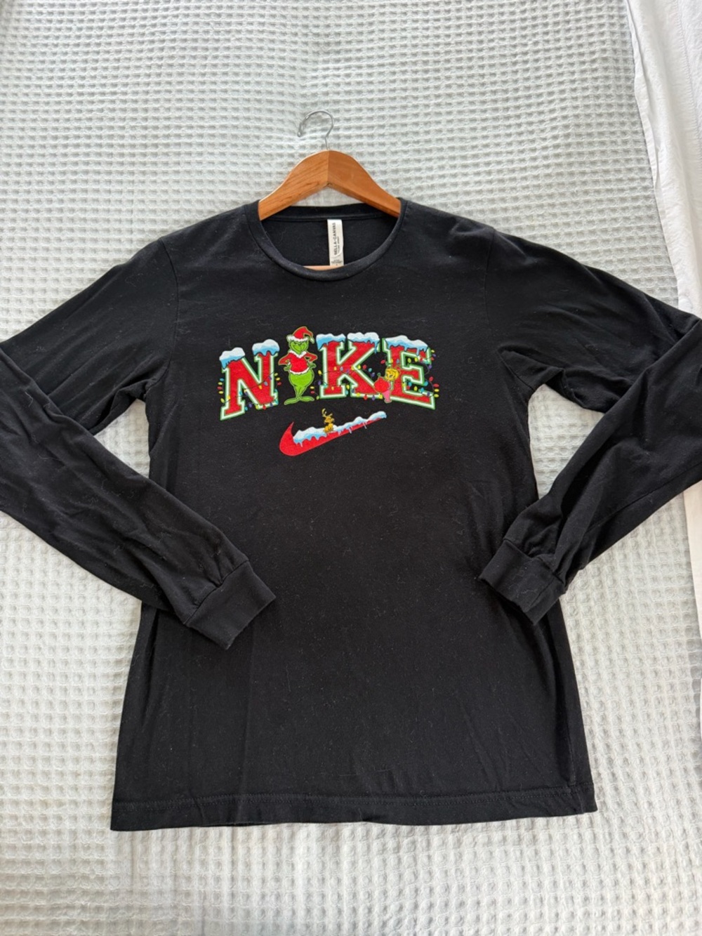 Bella Canvas Black Crew Neck Tee with White Label. Christmas design